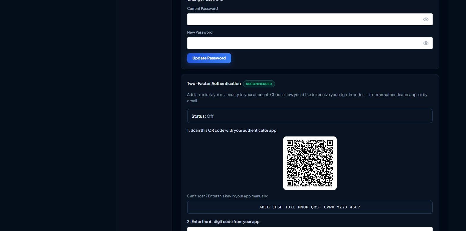 The QR code and manual key shown during authenticator setup